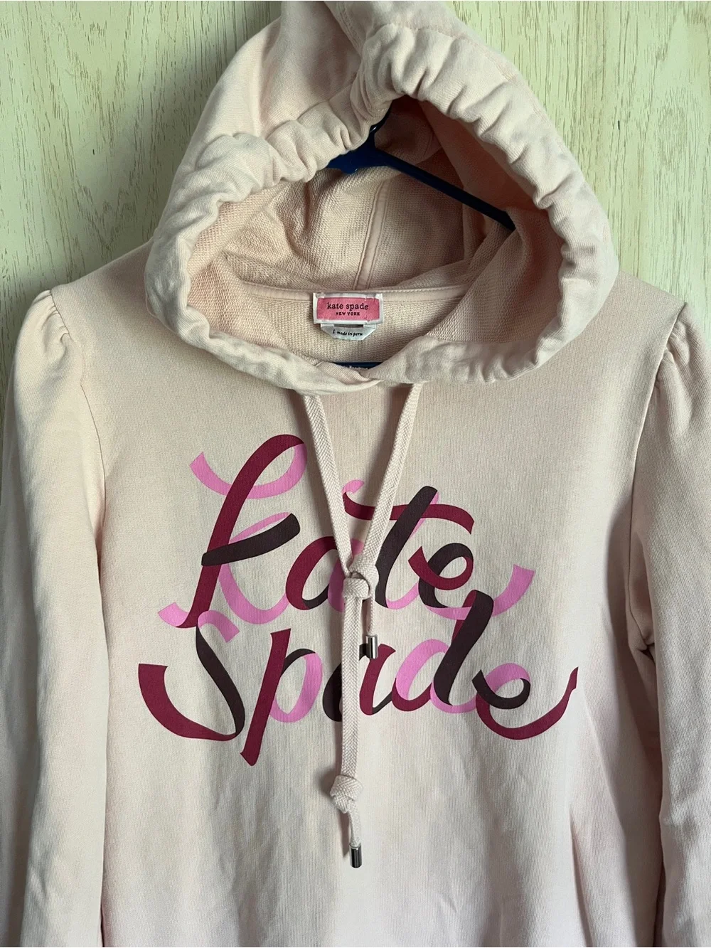Kate Spade Ribbon Hoodie in Pink Ruby Cotton French Terry Size: Large MSRP:$159